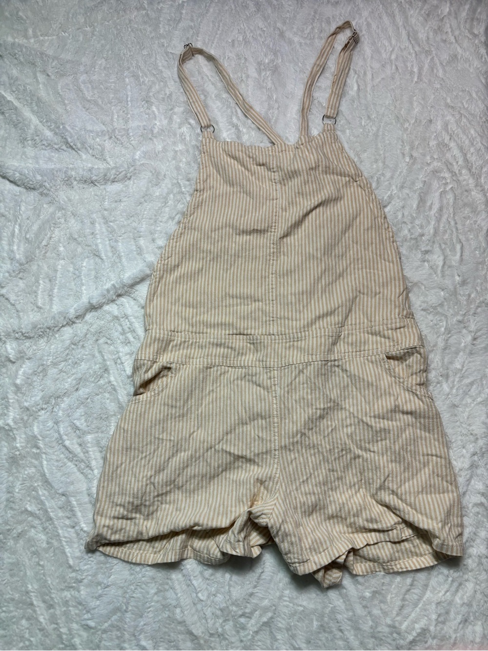NWT Torrid Linen Blend Shortalls Shorts Overalls 1X 14/16 Khaki Beige Stripe